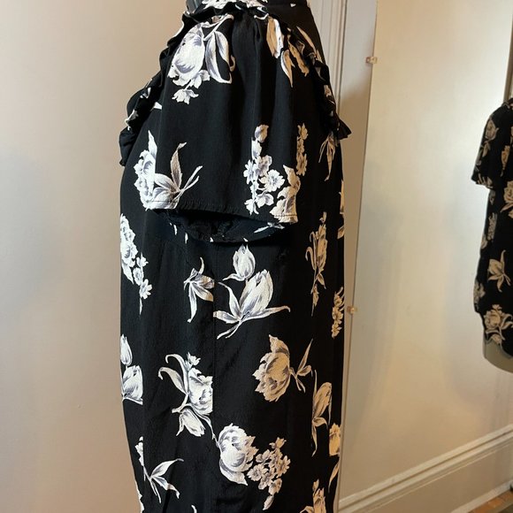 Anthropologie Maeve Black And White Floral Ruffle Blouse - Picture 6 of 10